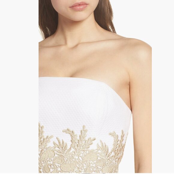 Lilly Pulitzer Kade Strapless White Gold Floral Dress Size 4 - Picture 3 of 11